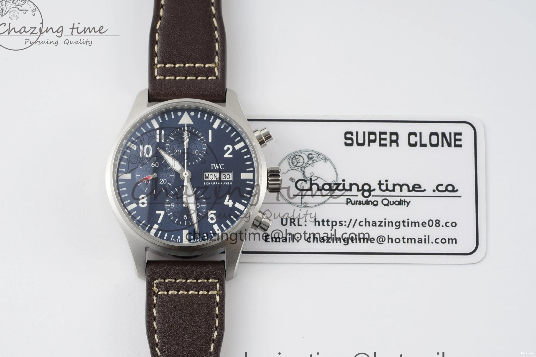 MIROTIME 0520 Pilot Chrono SS AZF 1:1 Best Edition Blue Dial on Brown Leather Strap A TimelessDesign 7060